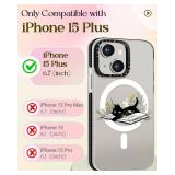 Lotadilo for iPhone 15 Plus Case for Women - Girls Kawaii Design Compatible with Magsafe Magnetic Ring Holder Stand Cat Flower Phone Covers Aesthetic Girly TPU Funda for 15 Plus