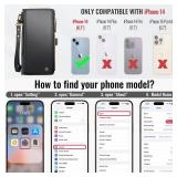 Defencase Compatible with iPhone 14 Case Wallet with RFID Blocking Card Holder for Women and Men, Fashion PU Leather Magnetic Snap Flip Zipper Strap Wallet Phone Case Fit for iPhone 14 6.1", Black