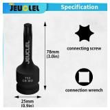 JEUCLEL T50 Torx Bit Socket, 1/2" Drive Torx Star 6 Point Impact Bit Socket, 3-Inch, Cr-Mo Steel, Screwdriver Adapter for Electric Ratchet Wrenches Fastening Screws Hand Repair