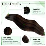 Real Human Hair Clip in Extensions, 14 Inch 70g 5pcs Balayage Natural Black to Brown, Long Straight Remy Double Weft Handmade