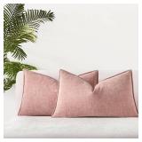 JUSPURBET Pink 12x20 Throw Pillow Covers Set of 2 Decorative Pillow Covers for Couch Sofa Bed Cozy Chenille Lumbar Cushion Covers Cases with Invisible Zipper for Living Room Home Decor