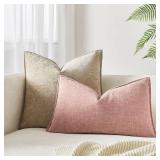 JUSPURBET Pink 12x20 Throw Pillow Covers Set of 2 Decorative Pillow Covers for Couch Sofa Bed Cozy Chenille Lumbar Cushion Covers Cases with Invisible Zipper for Living Room Home Decor