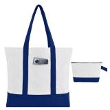 HWJH 2 Pcs Canvas Tote Bags Bulk and Makeup Pouches Set, 12oz Cotton Reusable Zippered Grocery Bags with Handles, DIY Sublimation, Christmas Craft, Beach & Travel with External Pocket (Women & Men)