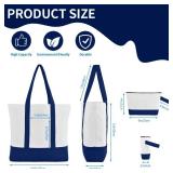 HWJH 2 Pcs Canvas Tote Bags Bulk and Makeup Pouches Set, 12oz Cotton Reusable Zippered Grocery Bags with Handles, DIY Sublimation, Christmas Craft, Beach & Travel with External Pocket (Women & Men)