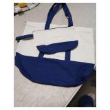 HWJH 2 Pcs Canvas Tote Bags Bulk and Makeup Pouches Set, 12oz Cotton Reusable Zippered Grocery Bags with Handles, DIY Sublimation, Christmas Craft, Beach & Travel with External Pocket (Women & Men)