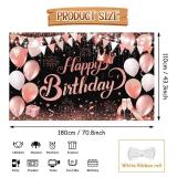 Rose Gold Happy Birthday Banner Birthday Backdrop Decoration Supplies Balloons and Crown Glitter Sequin Backdrop Photography Background Sign for Women and Girls Celebration Party Decor 70.8x43.3 inch