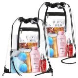 2 PACK Clear Drawstring Bag Stadium Approved, See Through PVC Drawstring bags, Transparent Backpack with Inner Zipper Pocket