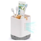 Boperzi Toothbrush and Toothpaste Holder with Bamboo Divider for Bathroom Countertop Organizer, Plastic Detachable Anti-Slip Large Electric Toothbrush Holders Storage Caddy Drainage for Family, Kids