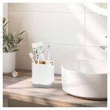 Boperzi Toothbrush and Toothpaste Holder with Bamboo Divider for Bathroom Countertop Organizer, Plastic Detachable Anti-Slip Large Electric Toothbrush Holders Storage Caddy Drainage for Family, Kids