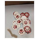 Wooden Paw Print Red Plaid Ornaments 28pcs