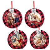 Jetec Christmas Photo Frame Ornament Christmas Picture Frame Tree Decor Buffalo Plaid Photo Ornament Merry Xmas 2023 for Holiday Tree Decor Supplies(4 Pieces)