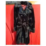 Black Faux Fur Long Coat with Double-Breasted Buttons