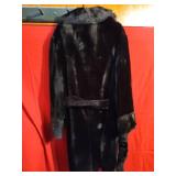Black Faux Fur Long Coat with Double-Breasted Buttons