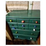 Green Painted Dresser with Colorful Knobs