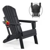 FUNBERRY Folding Adirondack Chair with Adjustable Backrest, Black