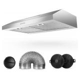 $190 Range Hood 30 in, 600 CFM, Under-Cabinet, Convertible, Stainless