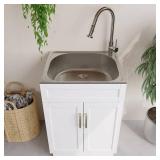 $238 OLD CAPTAIN Laundry Sink Cabinet with Pull-Down Faucet 24in White