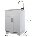 $238 OLD CAPTAIN Laundry Sink Cabinet with Pull-Down Faucet 24in White