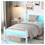 $100 Twin Bed Frame with Headboard & Footboard, Steel Slats, White