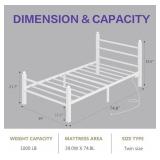 $100 Twin Bed Frame with Headboard & Footboard, Steel Slats, White