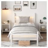 $100 Twin Bed Frame with Headboard & Footboard, Steel Slats, White