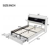 $189 Beige Queen Upholstered Platform Bed with Storage Drawers