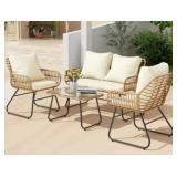Bifanuo 4-Piece Rattan Patio Furniture Set Cushions - Table & Chairs