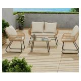 Bifanuo 4-Piece Rattan Patio Furniture Set Cushions - Table & Chairs