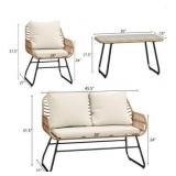 Bifanuo 4-Piece Rattan Patio Furniture Set Cushions - Table & Chairs