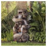 $379 40 in. Tall Outdoor 4-Tier Rock Water Fountain with LED Lights