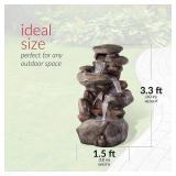 $379 40 in. Tall Outdoor 4-Tier Rock Water Fountain with LED Lights