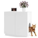 $170 Amunrbrek Cat Litter Box Enclosure with Hidden Storage, White