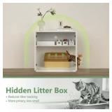 $170 Amunrbrek Cat Litter Box Enclosure with Hidden Storage, White