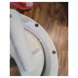 Box 2 of 2 White Corduroy Chair Part & Whole Ottoman, Tons of Pillows