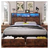 $170 Farmhouse QUEEN Bed Frame with Bookcase Headboard and Storage