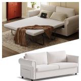 $570 Queen Pull-Out Sofa Bed - 83" Sleeper with Queen Mattress - Ivory