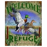 Duck Tin Sign: Welcome To Our Refuge - Funny Retro Lodge Plaque