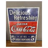Desperate Enterprises Coca-Cola Tin Sign - 5 Cents Vintage Decor