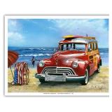 Surfin USA Retro Woodie Car with Surfboards Master Art Print 9x12