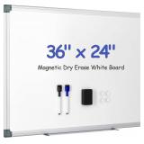 Magnetic Whiteboard 36x24 Kit with 2 Markers, Tray, Mounting