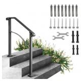VEVOR Outdoor Step Handrails for 2 3 Steps, Wrought Iron Black