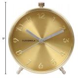 Cloudnola Glam Metal Alarm Clock Gold, 4.3 inch Diameter, Battery Operated Quartz Movement, Silent Non Ticking