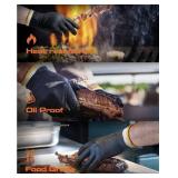 NEW Disposable Nitrile Cotton Black Bbq Grill Gloves Heat Resistant 100ct LARGE