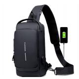 NEW USB Charging Sport Sling Anti-Theft Shoulder Bag, Waterproof Messenger Bag BLACK