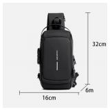 NEW USB Charging Sport Sling Anti-Theft Shoulder Bag, Waterproof Messenger Bag BLACK