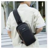 NEW USB Charging Sport Sling Anti-Theft Shoulder Bag, Waterproof Messenger Bag BLACK