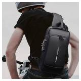 NEW USB Charging Sport Sling Anti-Theft Shoulder Bag, Waterproof Messenger Bag SILVER & BROWN