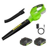 VERVEWAVE Leaf Blower Cordless, 20V Electric Blower with 2 X 2.0Ah Batteries and Fast Charger, 3 Speed Control, Handheld Lightweight Leaf Blower for Lawn Care, Patio, Garden Cleaning, etc MISSING ONE 