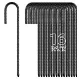 Besitu 12 Inch Rebar Stakes J Hook Ground Stakes 16-Pack Heavy Duty Galvanized Chain Link Fence Stakes Metal Tent Stakes for Outdoor Lawn Decorations Inflatables Canopy Swing Set