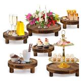 HAOPENGYOU 6PCS Wooden Risers for Display Wood Cake Stand for Party Round Food Risers for Buffet Wooden Holder Rustic Riser for Decor Tiered Tray Decor Home Kitchen (Rustic, 6 PCS (8, 6, 5)) MISSING F